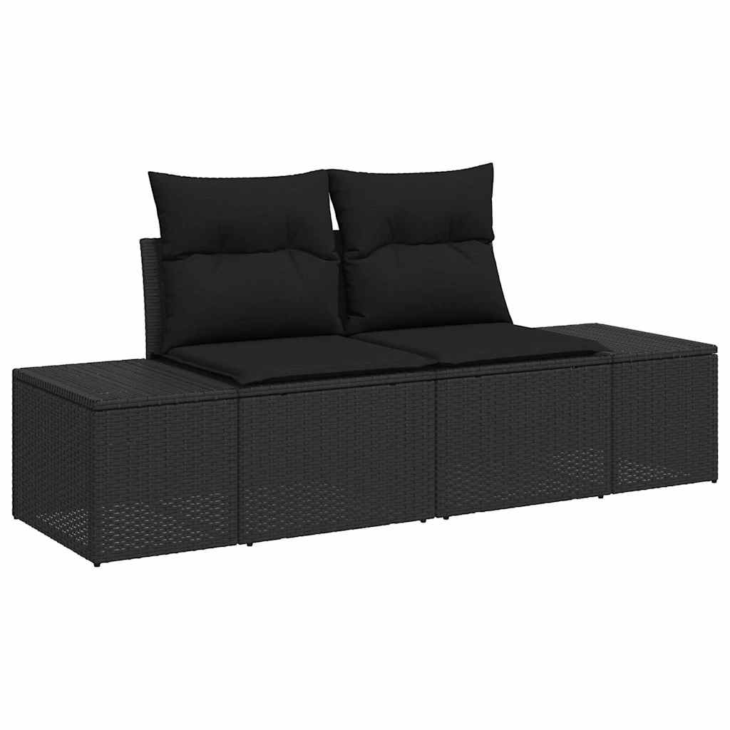 Garten-Sofa-Set mit Speicher 6 pcs Schwarz Poly Rattan